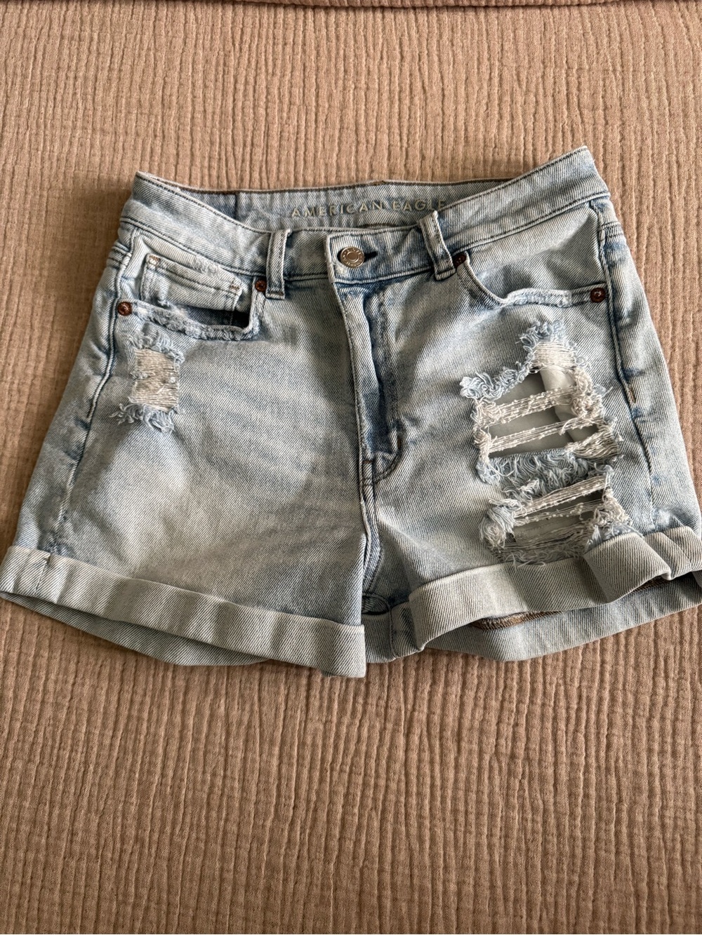 American Eagle Outfitters Light Distressed Denim Mom Shorts
